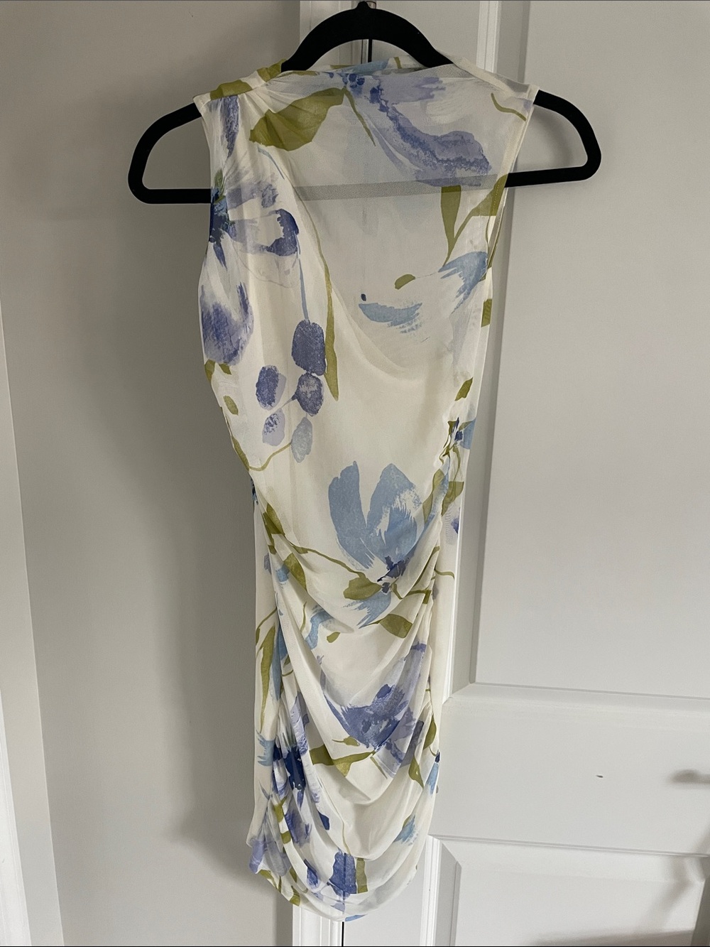 Haute Monde White Midi Dress with Blue and Green Floral Print